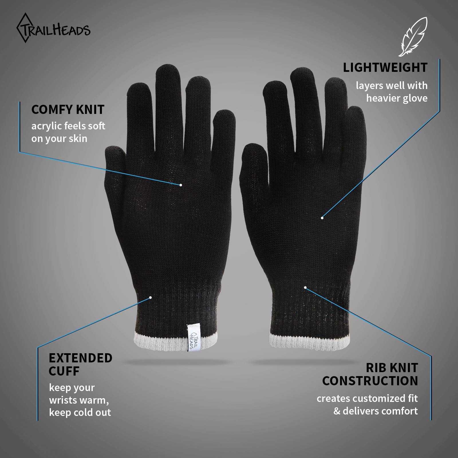 TrailHeads Light Knit Gloves | Winter Glove Liners | Base Layer Gloves for Women and Men - Image 5