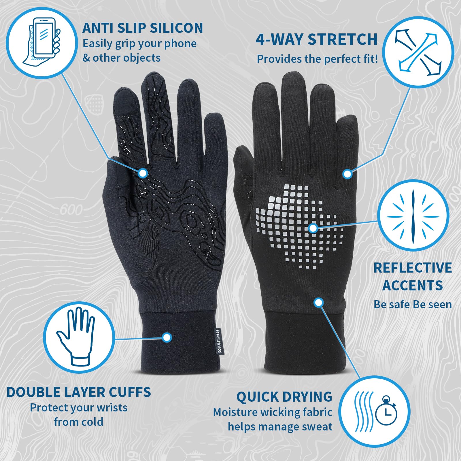 TrailHeads Lightweight Running Gloves for Men – Moisture Wicking & Touchscreen Gloves for Men with Anti-Slip Grip – Ideal for Cool Weather Workouts & Outdoor Activities - Image 4