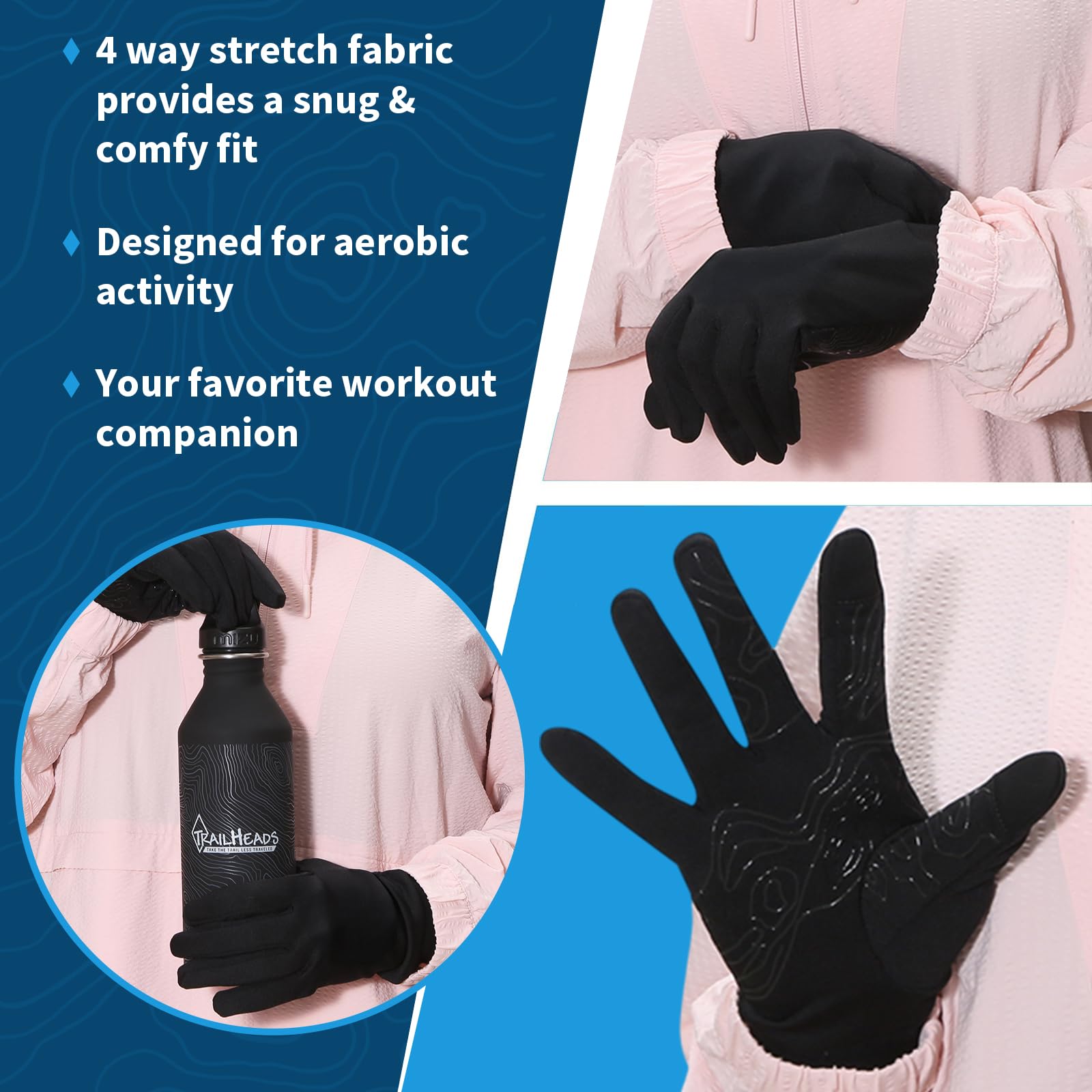 TrailHeads Lightweight Running Gloves for Women – Moisture Wicking & Touchscreen Women’s Gloves with Anti-Slip Grip – Ideal for Cool Weather Workouts & Outdoor Activities - Image 3