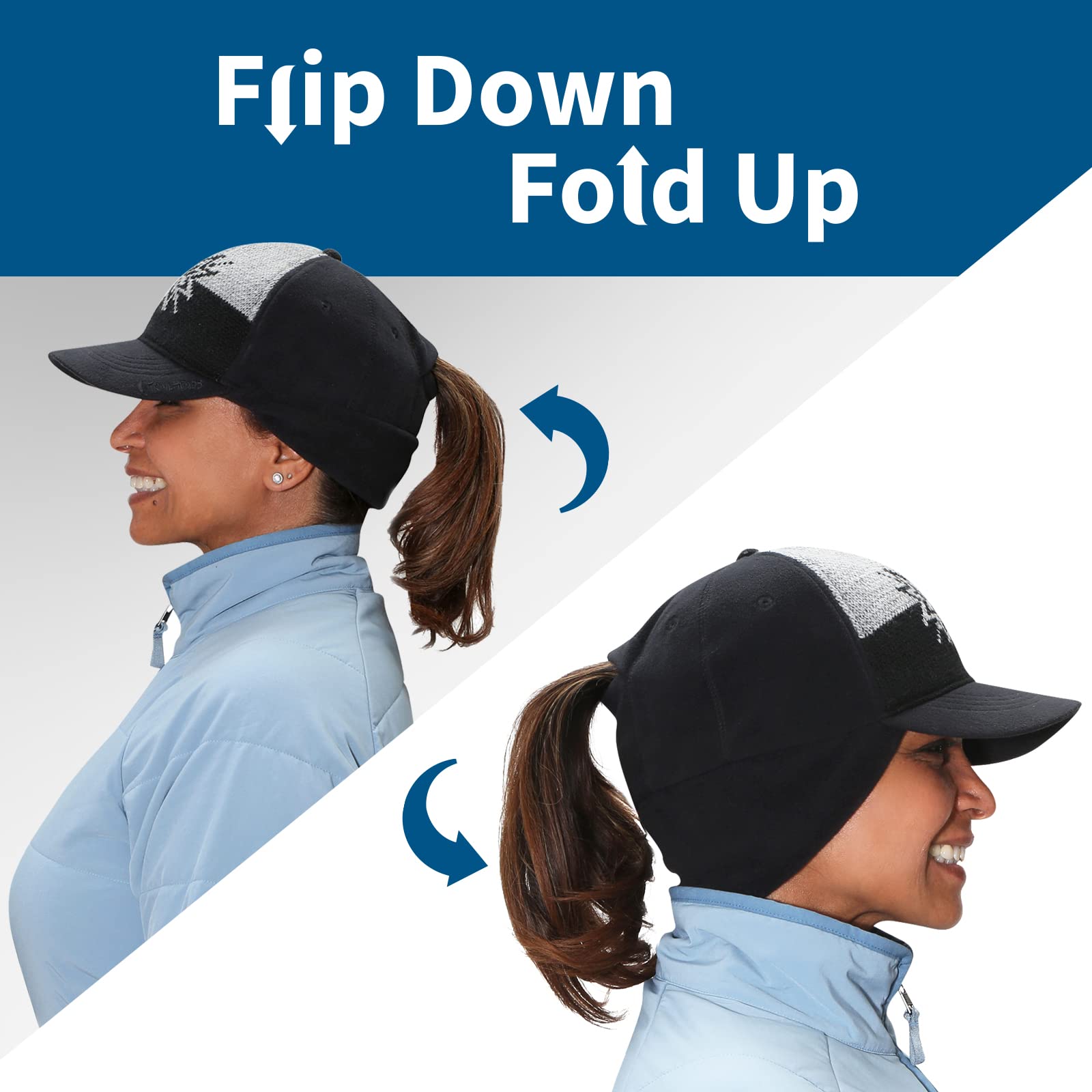 TrailHeads Women's Winter Ponytail Hat | Trucker Hat with Drop Down Ear Warmers - Image 3