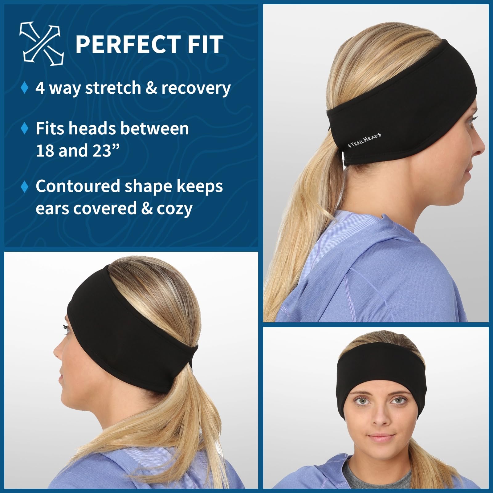 TrailHeads Womens Ponytail Headband - Moisture Wicking Hair Headband for Running, Winter, Workout - Athletic Headband Women - Image 6
